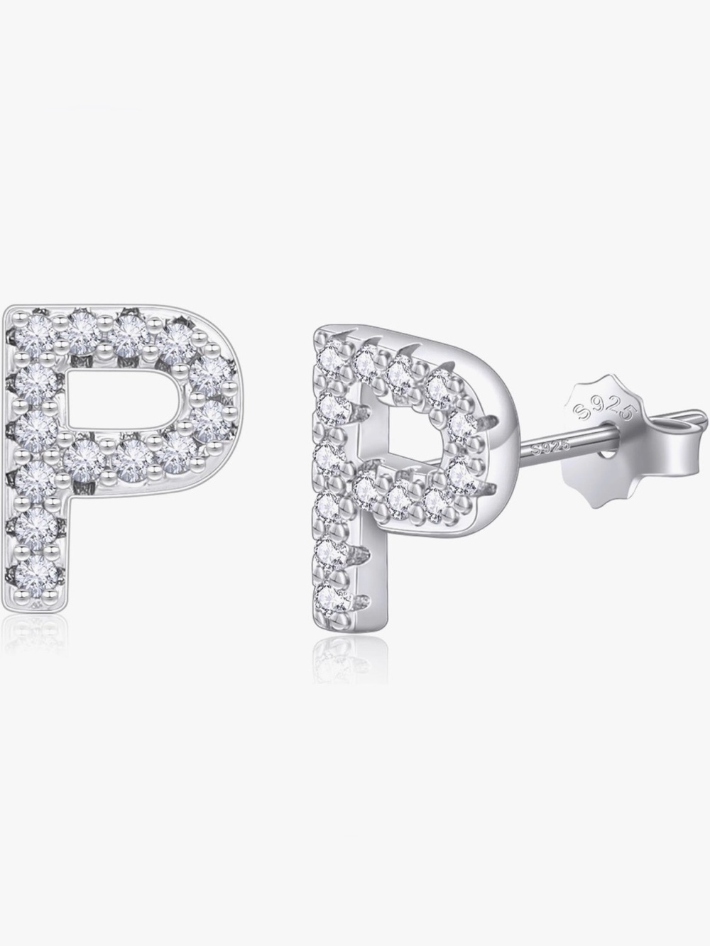 Sterling Silver P Initial Stud Earrings
